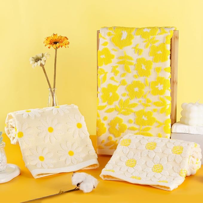 Quera 2 Pack Hand Towels Spring Summer Yellow Flower Sunflower Farmhouse Cotton Bathroom Decorative Towels Set for Drying, Cleaning, Cooking, Holiday 13.7'' x 29.5''