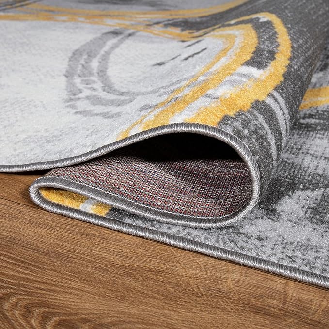 Rugshop Evora Modern Yellow Area Rug, Contemporary Circles Design, Non-Shedding Carpet for Large Living Room or Bedroom, 7'10" x 10'
