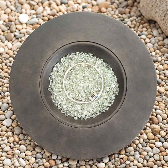 36-Inch Round Outdoor Fire Pit Table, Light Grey Stone Concrete, Modern Contemporary Style with Hidden Tank Storage (Light Grey, One Size)