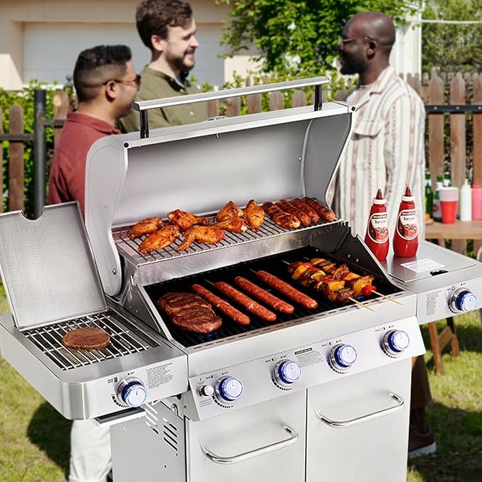 Monument Grills 4+2 Burner 72,000 BTUs Propane Gas Grill 700 sq.in. Stainless Steel Grill Built-In Thermometer, with two Side Burners