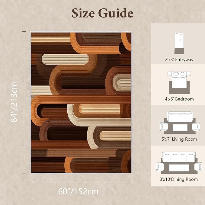 Retro Arches Area Rug 5x7, Modern Geometric Arch Pattern Rug, Mid Century Abstract Carpet for Living Room Bedroom, Non Slip Washable Rug