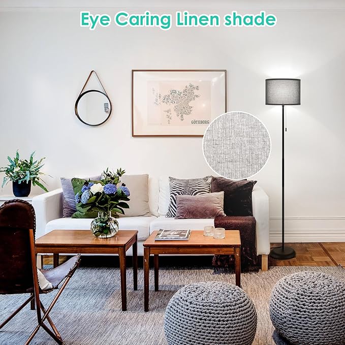 FOLKSMATE Floor Lamp for Living Room, LED Modern Simple Standing Lamp, Black Tall Lamps for Bedroom, Living Room, Office, Kids Room and Reading, Minimalist Pole Lamp with Shade, Without Bulb