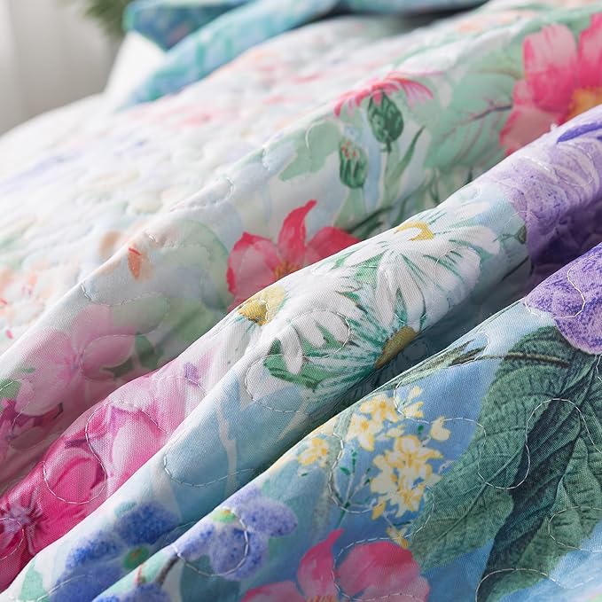 HoneiLife Queen Quilt Bedding Set - Floral Quilt Sets for Queen Bed, 3-Piece Wildflower Bedspreads,Botanical Coverlets Bed Cover, Microfiber Bedding Set All Season Quilts-Dream Garden,Purple