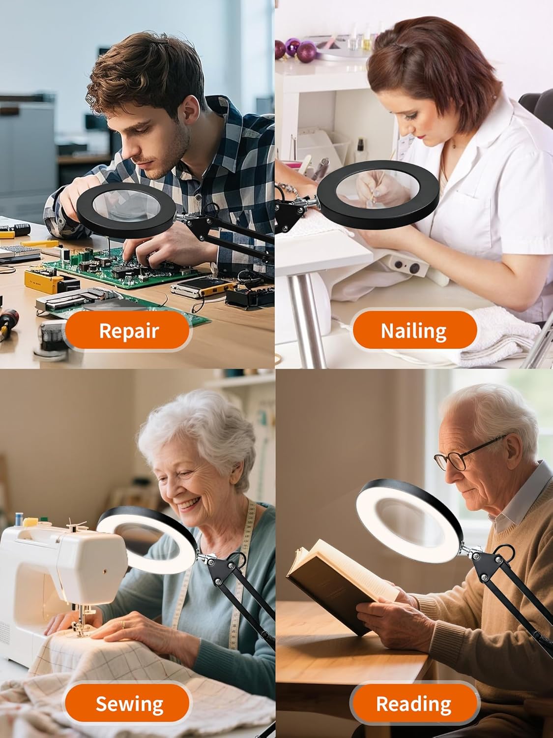 10X Magnifying Glass - Real Glass Lens with Dimmable LED Light & Clamp for Crafts, Reading, Painting