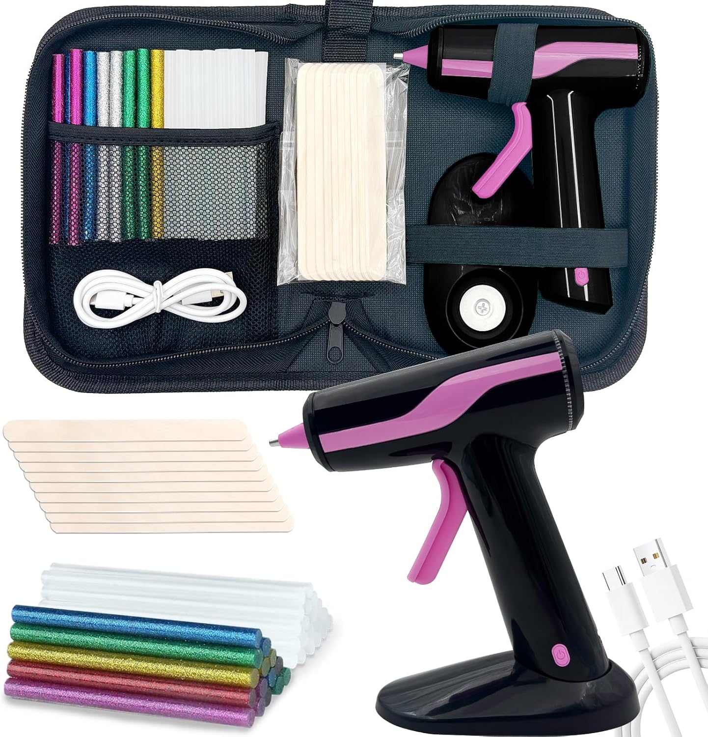 Skiennix Cordless Hot Glue Gun - Rechargeable 2Ah Battery with 30 Premium Glue Sticks & Carry Case