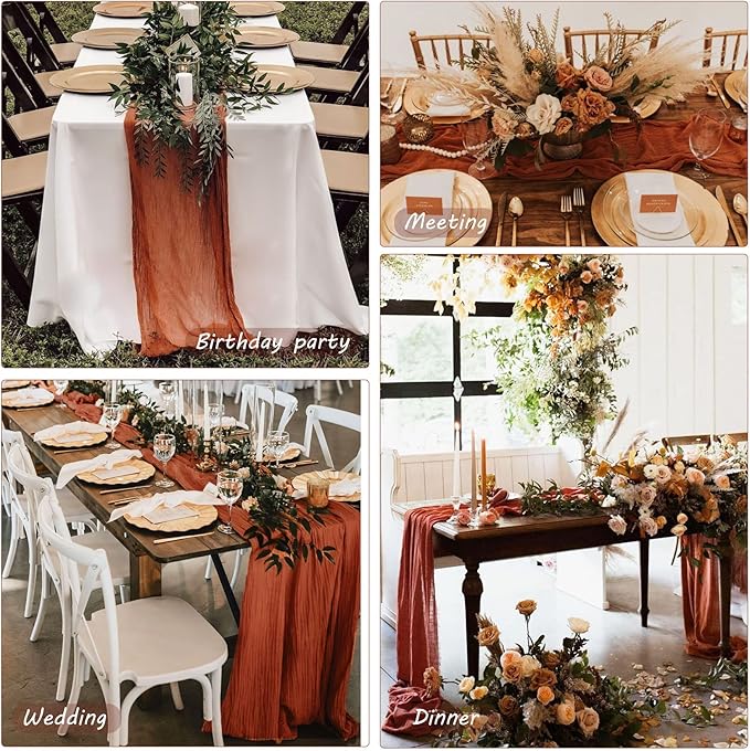 12 Pack 13Ft Cheesecloth Table Runner 35x157 Inch Boho Gauze Table Runner Cheese Cloth Long Rustic Table Runners for Wedding Bridal Shower Birthday Party Table Decor (Terracotta)