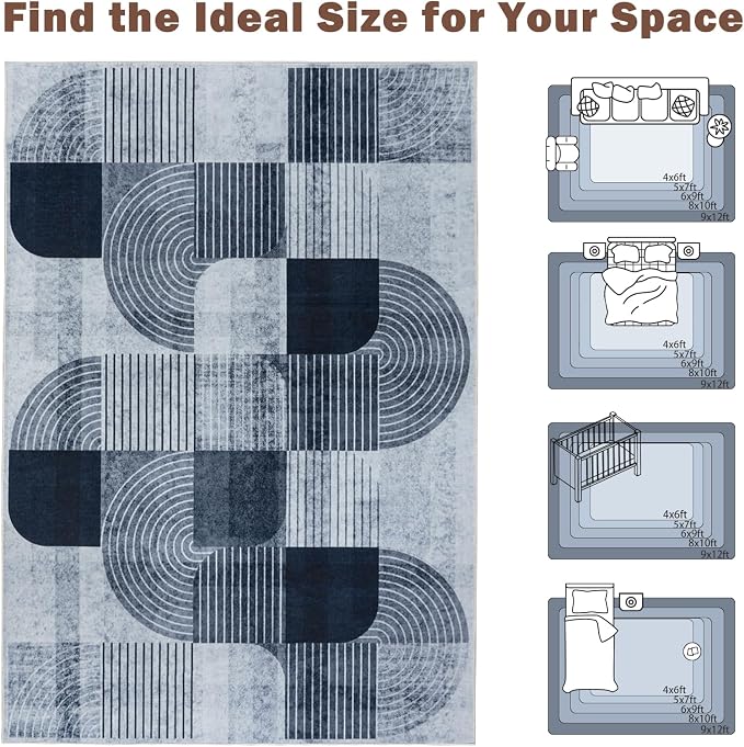 Large 9x12 Area Rugs for Living Room-Soft Modern Geometric Gray Rug for Bedroom, Washable Non-Slip Indoor Floor Abstract Carpet for Dining Room Nursery Office Home Decor