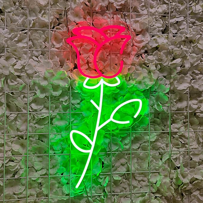 Flower Neon Sign Rose Sign Light,LED Neon Light for Wall Decor Flowers Shaped Light up Sign for Bedroom, Christmas, Shop, Teen Room, Dormitory Beautiful For Her,SIGNVIA,Size:45cm