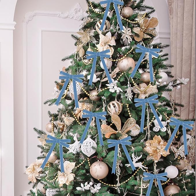10 Yards Blue Velvet Ribbon 5/8 Inch for Christmas Tree,Light Blue Velvet Christmas Ribbon for Gift Wrapping Crafts Bow Wreath Holiday Decorations (Blue)