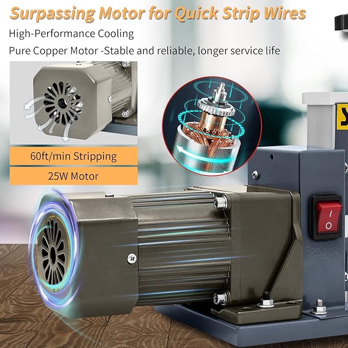 Automatic Wire Stripper Machine,25W 0.04" - 0.79" Electric Wire Stripping Machine,with Free Replacement Blades,Portable cable stripper for Scrap Copper Wire Cable Recycling