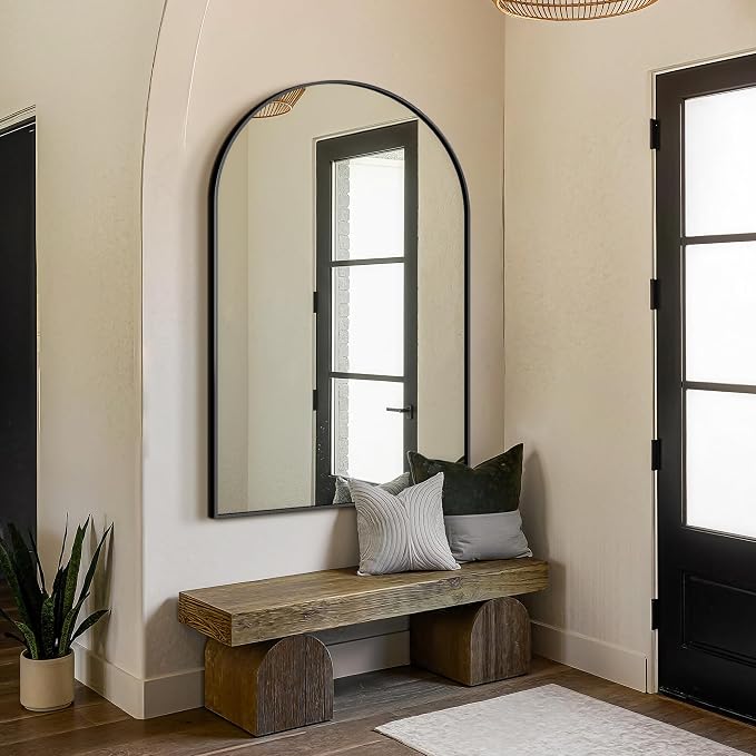 FICTOR Bathroom Mirror for Wall, Arched Vanity Bathroom Mirror for Over Sink, Metal Framed with HD Shatter-Proof Glass for Entryway, Living Room,Bedroom(35” x 55”, Black)