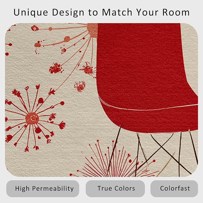 50s Retro Rug 5x7 60s 70s Mid Century Modern Pattern Area Rugs for Living Room, Bedroom, 50s Retro Home Decor Accessories Indoor Carpet, Non Slip & Machine Washable