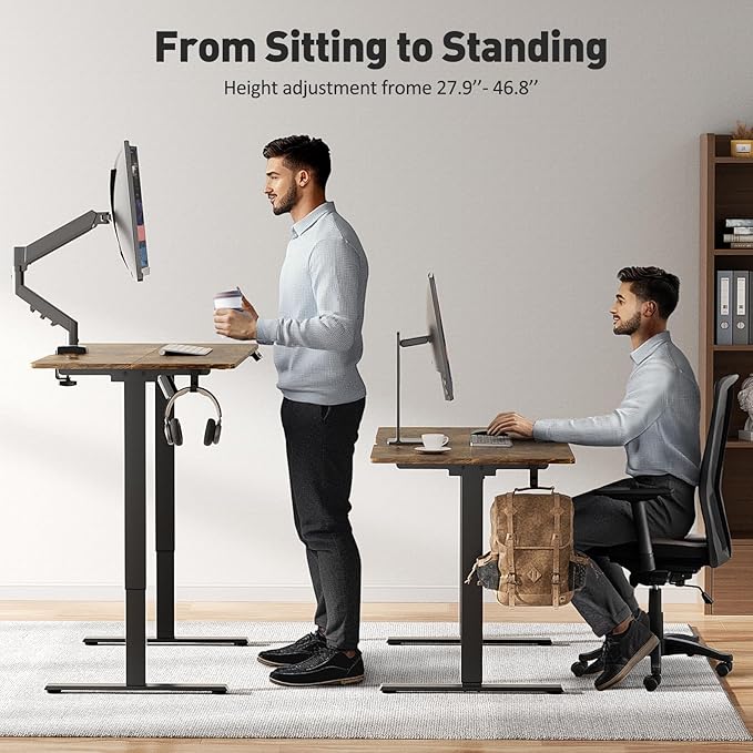 48 x 24 Inch Electric Standing Desk Adjustable Height, Sit Stand Desk, Stand up Desk for Home Office, Computer Workstation (Spliced Desktop,Rustic Brown)