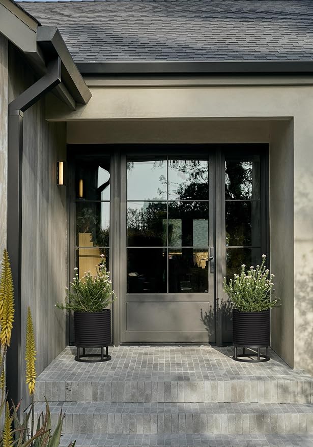 Veradek Mod Series Raised 13" Short Planter for Patio & Backyard | Durable Plastic-Stone Material w/Wooden Stand | Modern Décor for Plants & Flowers