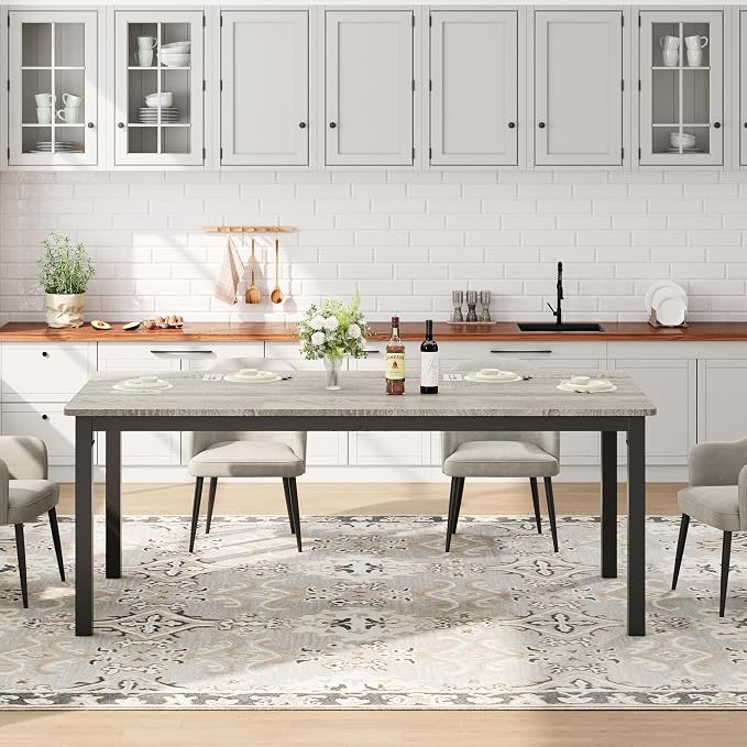 79 Inch Industrial Dining Table for 4-6 Person Rectangle Kitchen Table with Metal Legs,Round Corners, Writing Desk, for Modern Farmhouse, for Kitchen, Dining Room,Quick Assembly, Wood