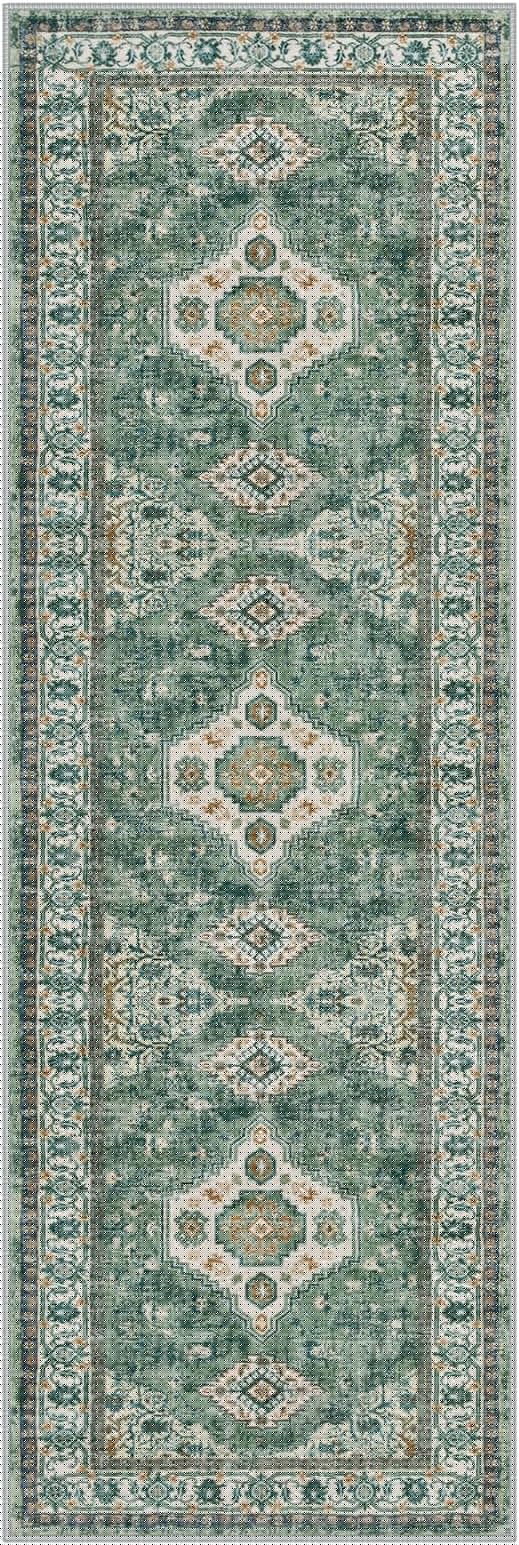Lahome Oriental Hallway Runner Rug, 2.5x8 Kitchen Runner Non Slip Ultra-Thin, Soft Washable Hallway Rug Non Shedding Long Carpet for Entryway ‎Laundry Room Bathroom, Green/Multi