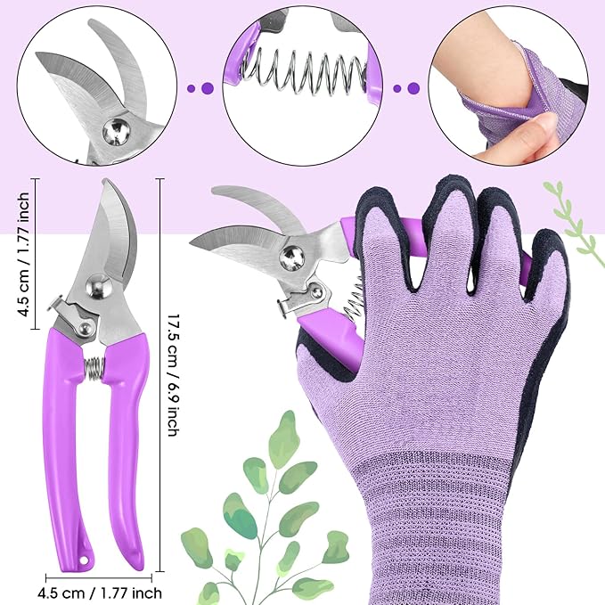 WILLBOND Floral Arrangement Kit, Christmas Rose Thorn Stripper Tool Garden Pruning Shears Scissors Rose Thorn Remover Pruner Trimmer Gloves Tapes Florist Garden Tool Gift Kit for Women(Purple)