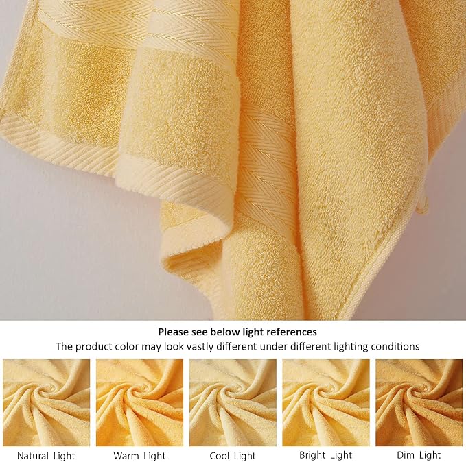 COZYART Luxury Yellow Bath Towels Set, Cotton Hotel Large Towels for Bathroom, Thick Bathroom Sets of 3 with 1 Bath Towel, 1 Hand Towel, 1 Washcloth, 650 GSM