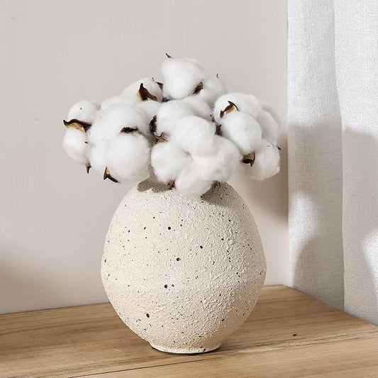 Ceramic Flower Vase, 6.22 Inch Rustic Farmhouse Vase Home Decor, Handcrafted Vintage Pottery Vase, Small Terracotta Vases for Living Room, Table, Shelf, Fireplace, Cream-White