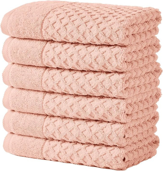 Great Bay Home Hand Towels - 100% Cotton 6 Pack 26x16 Hand Towel Set - Absorbent, Durable, Quick-Dry Towels for Bathroom (Pink)