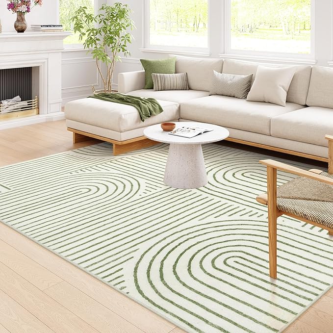 Lahome Abstract 9x12 Area Rugs for Living Room Bedroom, Soft Washable Rugs 9x12, Ultra-Thin Non-Slip Modern Dining Room Rug Non-Shedding Accent Carpet for Office Darrell, Green
