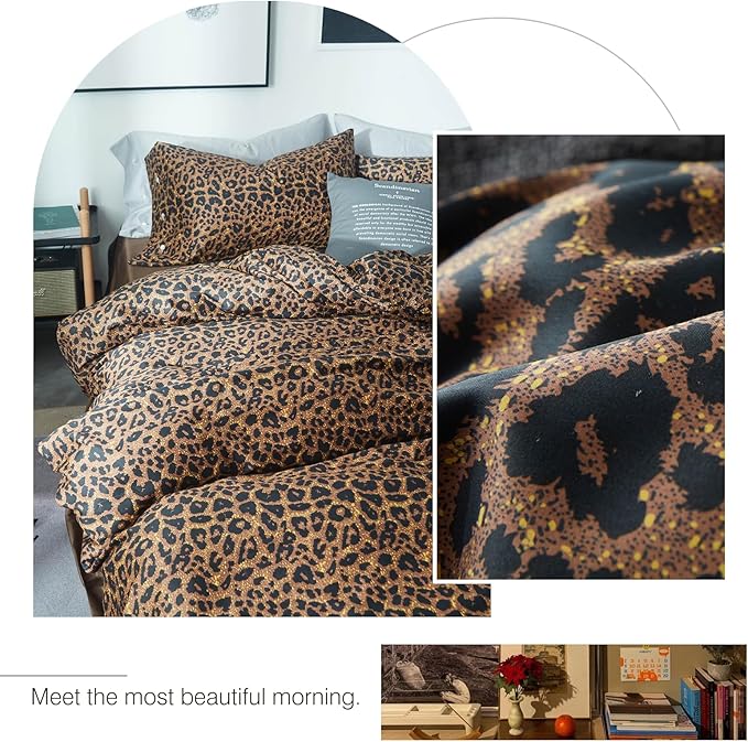 LifeTB Leopard Comforter Set Queen Comforter Set 3 Pieces Leopard Print Comforter Fluffy Soft Microfiber Bedding Set for All Seasons Animal Cheetah Print Queen Size Comforter with 2 Pillowcases