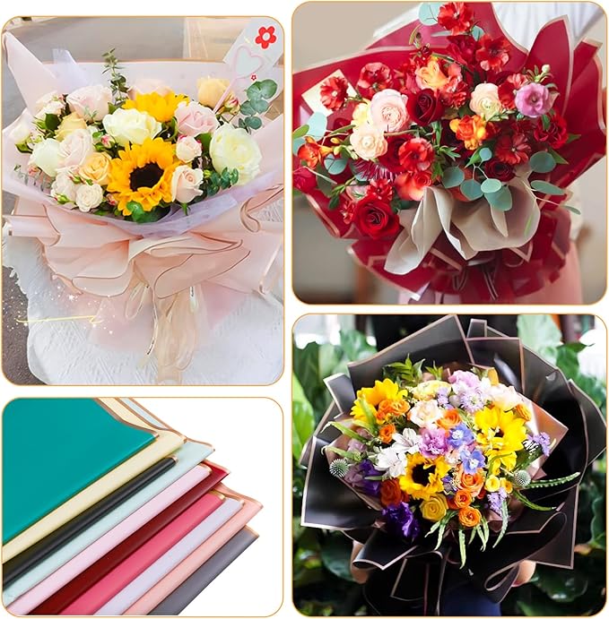 FUSHENMU 20 Sheets Flower Wrapping Paper Flower Bouquet Waterproof Florist Wrap Paper Bouquet Supplies for DIY Crafts Flower Wrapping Gift Packaging