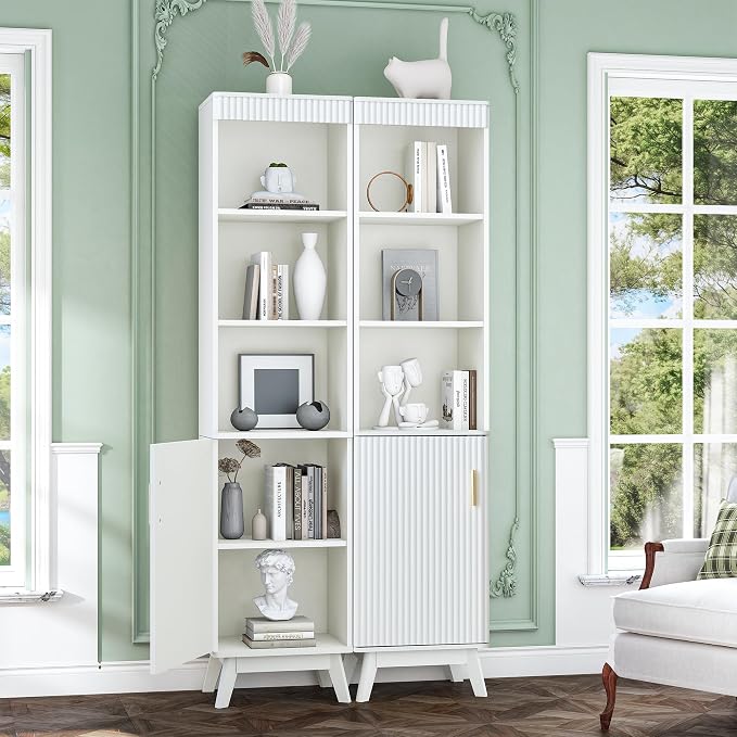 Bifins 68" Tall Bathroom Storage Cabinet,Narrow Fluted Tower Cabinet with Door and Shelves,Slim Space Saving Storage Unit for Bathroom Kitchen Living Room (White, 11.8" D x 15.75" W x 68" H)