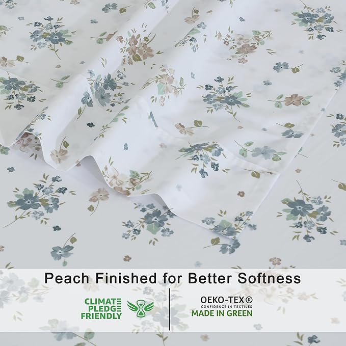 RUVANTI 100% Organic Cotton Sheets Full Size, Percale Weave, GOTS Certified, 4-Piece Set, Deep Pocket 15", Crisp & Breathable, Soft Durable Bedding, Sábanas Algodón Orgánico – Halcyon