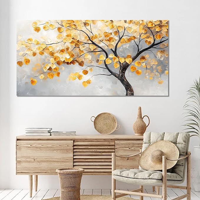 Tarfupth Gold Tree of Life Wall Art for Living Room Tree Leaves Large Artwork for Bedroom Office Kitchen Modern Canvas Prints 24x48 Inch