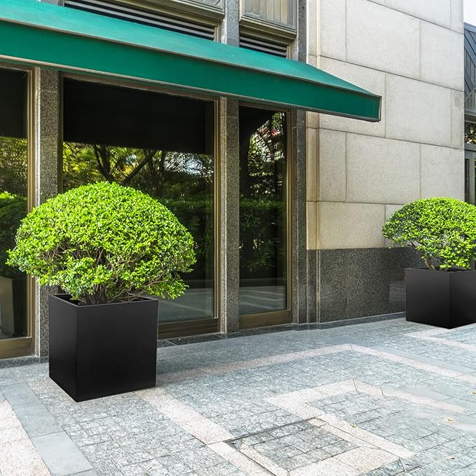Galvanized Steel Black Planter Box Square 27.6 in Metal Large Planter Box Outdoor Indoor Huge Cube Heavy Duty Flower Pot Modern Commercial Residential for Patio, Yard, Garden
