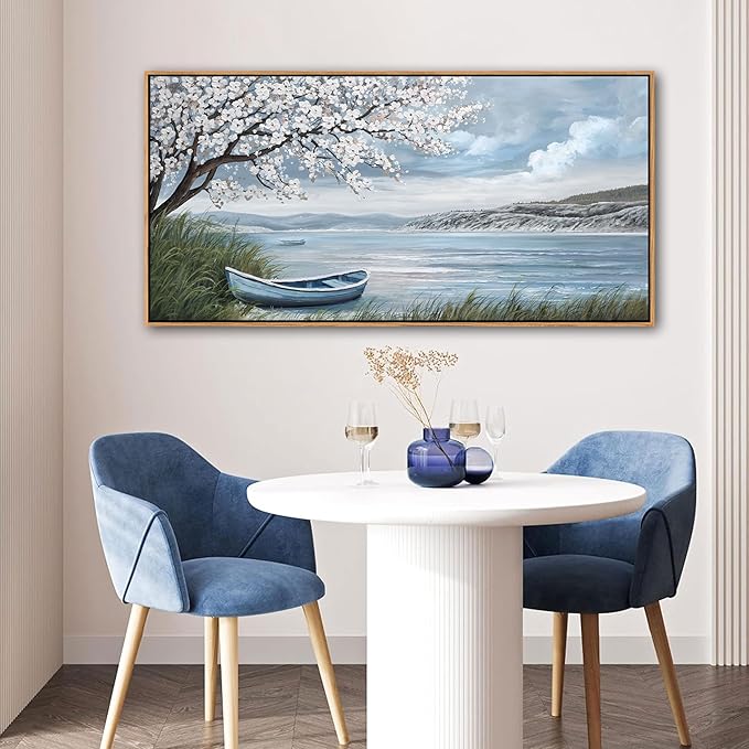 KLAKLA Large Canvas Art Plum Blossom Lake White Wall Decor Living Room Bedroom Picture Over Bed Framed Artwork for Wall Modern Canvas Paintings Office 24x48 Inches
