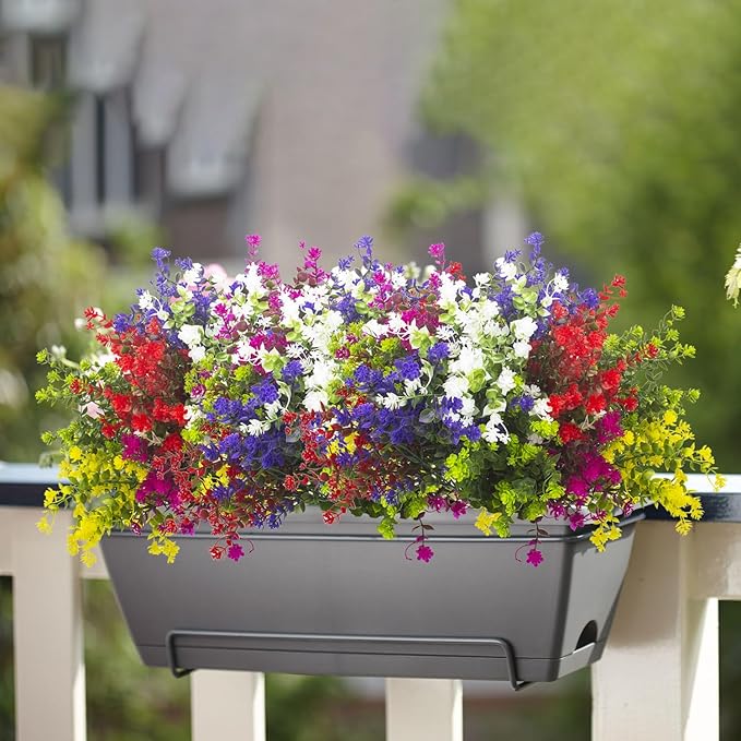 Artificial Flowers, 12 Bundles Outdoor Fake Flowers for Decoration UV Resistant Faux Plastic Plants Garden Porch Window Box Décor