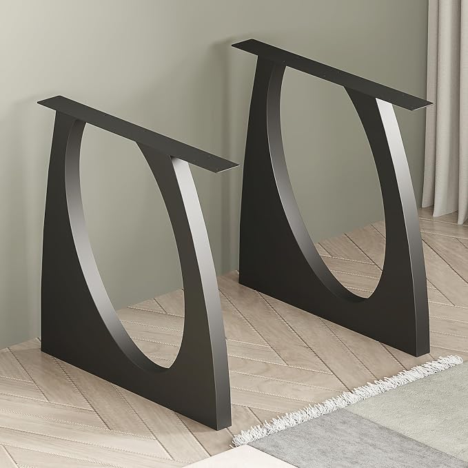 FUSHIAIPTC Table Legs 28 Inch, Heavy Duty Metal Desk Legs for Table, Thickened and Widened Dining Table Legs Set of 2, Black Modern Elliptical DIY Artistic Design Legs (28''x 28'')