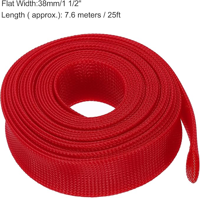 uxcell Expandable Sleeving, 1 1/2-inch 25ft Cable Sleeve, Red