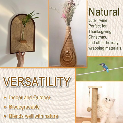 Jute Twine String by [Brand Name] - 656 Feet of 3-Ply Natural Brown Twine for Crafts & Gardening