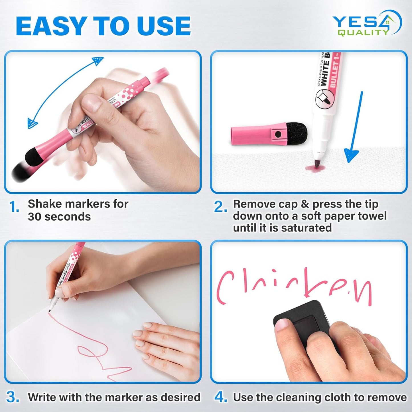 YES4QUALITY Magnetic Dry Erase Whiteboard Sheet - Stain Resistant 12x8 in | Includes 3 Markers & Big Eraser