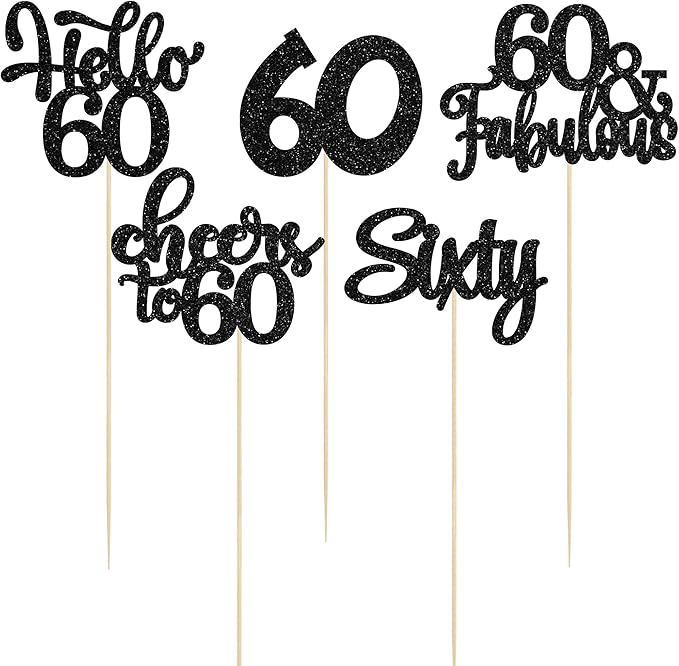 Gyufise 15Pcs 60th Birthday Centerpiece Sticks Sixty Happy 60th Table Flower Centerpieces Sticks Cheers to 60 Floral Decorations for 60th Birthday Party Centerpieces Supplies Black