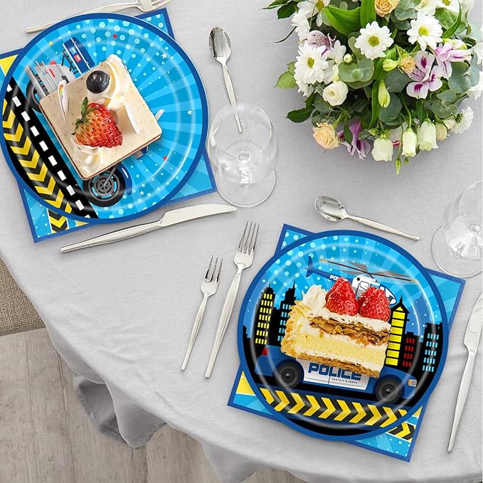40Pcs Police Birthday Party Decorations Blue Disposable Birthday Plates and Napkins Set Supplies for Police Party Favors Police Party Decorations