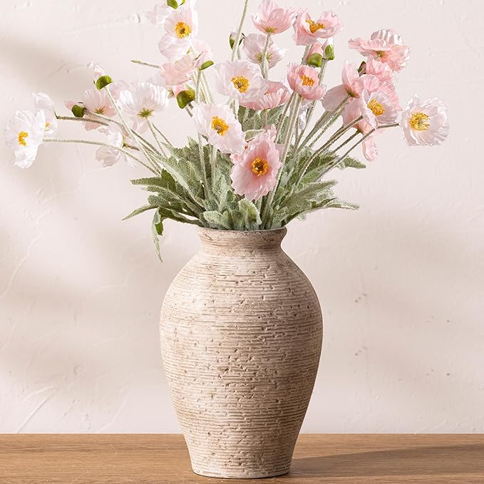 Vanselia Ceramic Flower Vase Home Decor - Large Farmhouse Table Vases Rustic Vintage Living Room Kitchen Bedroom Decorations for House Book Shelf Office Coffee Desk Dining Fireplace (9" Retro)