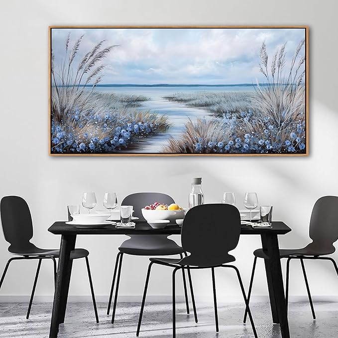 KLAKLA Beach Wall Art for Living Room 48x24 Inches Blue Ocean Wall Paintings Sea Wave Canvas Picture Artwork Modern Poster Bedroom Office Home Decor