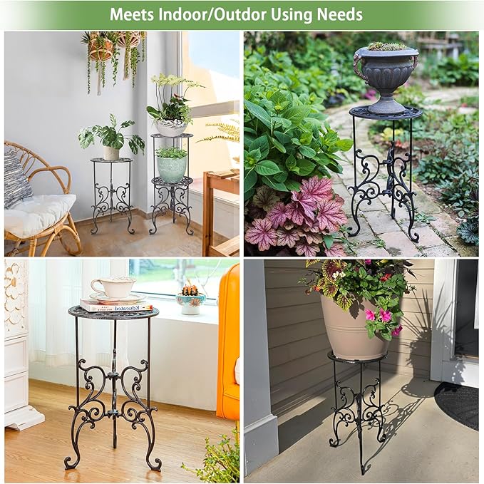 Sungmor Heavy Duty Cast Iron Potted Plant Stand,19.3-Inch 1 Tier Metal Planter Rack,Decorative Flower Pot Holder,Vintage & Rustic Style Indoor Outdoor Garden Pots Container Supports