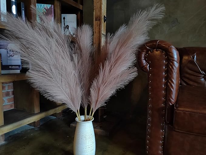 Premium Faux Pampas Grass Decor Tall & Fluffy, No Assembly Needed Long Pampas, Luxury Large Floral, Elegant Feather Flowers for Wedding Decorations (Faux Khaki, 8pcs 43.3"(110cm))
