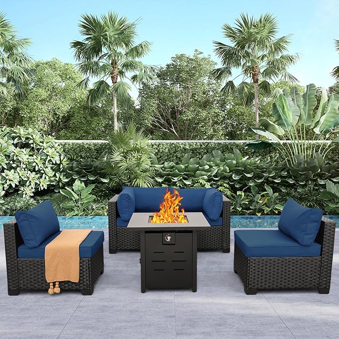 WAROOM Outdoor Propane Fire Pit, 28 Inch Patio Firepit Table with Fire Glass, and Waterproof Cover, for Outside Parties and Gatherings on Patio Garden Backyard Porch