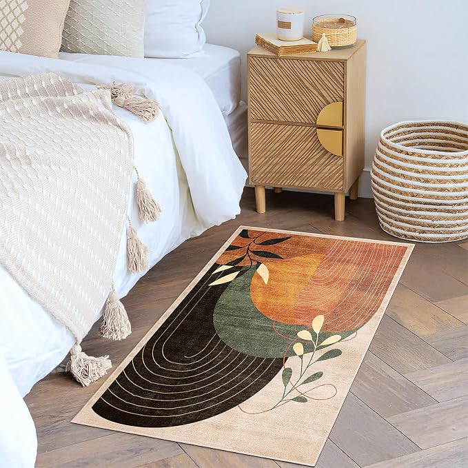 MUJOO 2x3 Washable Rug Small Area Rugs for Entryway Kitchen Bedroom,Boho Non Slip Throw Carpet for Bathroom Entrance Door Mat Mid Century Modern Abstract Botanical Geometric Accent Terracotta