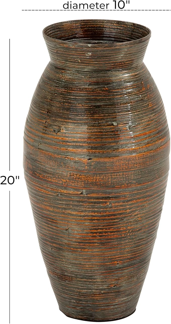 Deco 79 Bamboo Wood Decorative Vase Textured Centerpiece Vase with Lacquer, Vase for Home Decoration 10" x 10" x 20", Brown