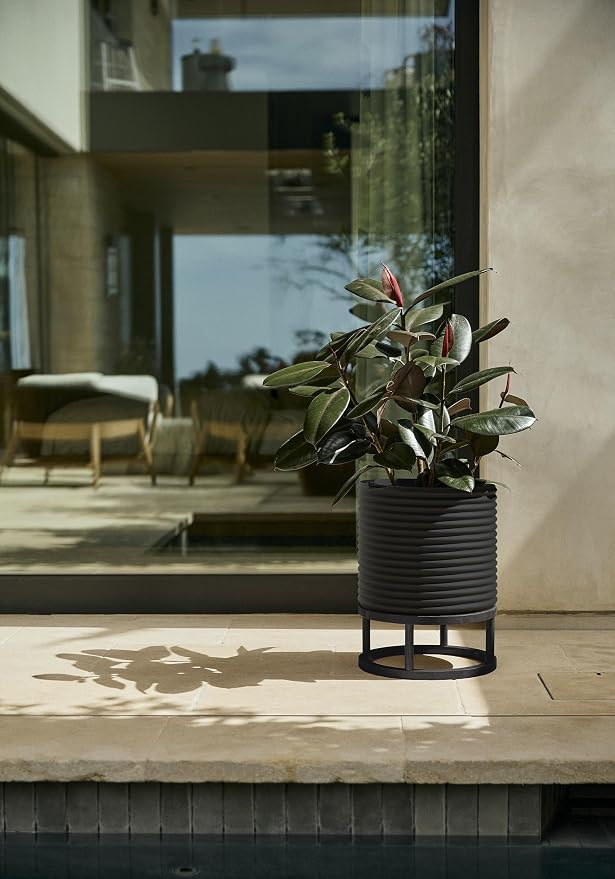 Veradek Mod Series Raised 13" Short Planter for Patio & Backyard | Durable Plastic-Stone Material w/Wooden Stand | Modern Décor for Plants & Flowers