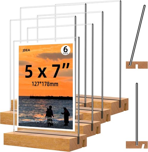 5x7 Inch Acrylic Sign Holder by [Brand Name] - Vertical & Slant Display with Wood Base | 6 Pack