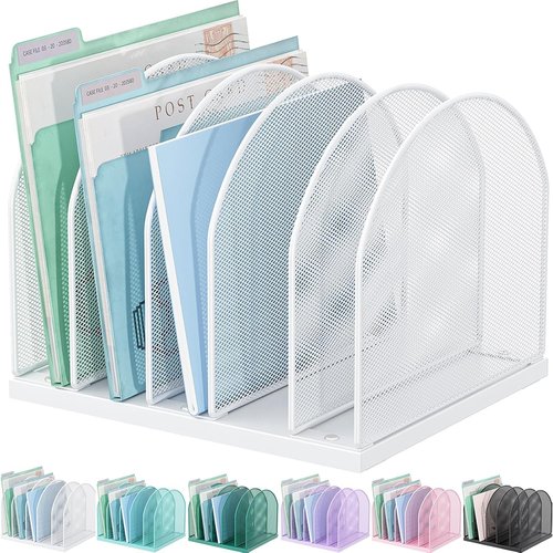 Gianotter Desktop File Organizer - 5-Compartment Desk Organizer for Office Supplies | White Upright Style
