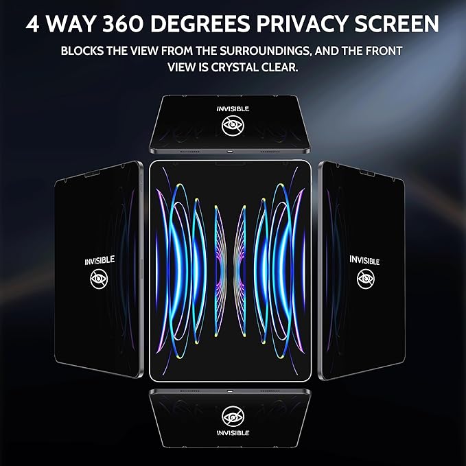 Peslv 360° Privacy Screen for iPad Air 5th/4th Gen & iPad Pro 11 (2018-2022), Anti Glare Blue Light Spy Filter Private Cover, High Sensitive Bubble-Free Easy Install Black Security Protector